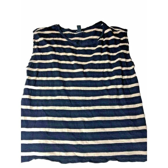 Forever 21 Striped Crop Top‎ Size Medium Cotton Modal Beige Navy Blue Nautical - Picture 1 of 6